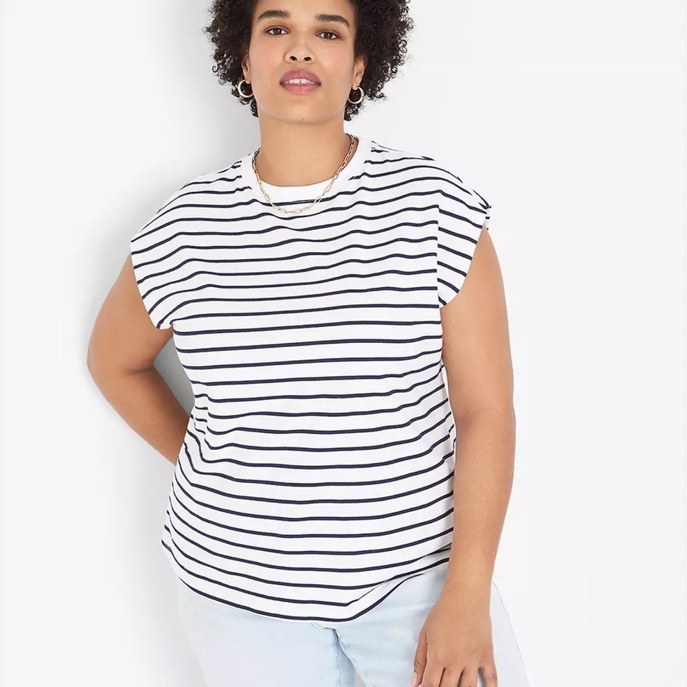 LANE BRYANT Dolman cap Stripe white-black woman crewneck cotton tee NWT 18/20
